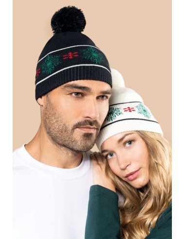 KUP-KP558-BEANIE WITH CHRISTMAS PATTERNS